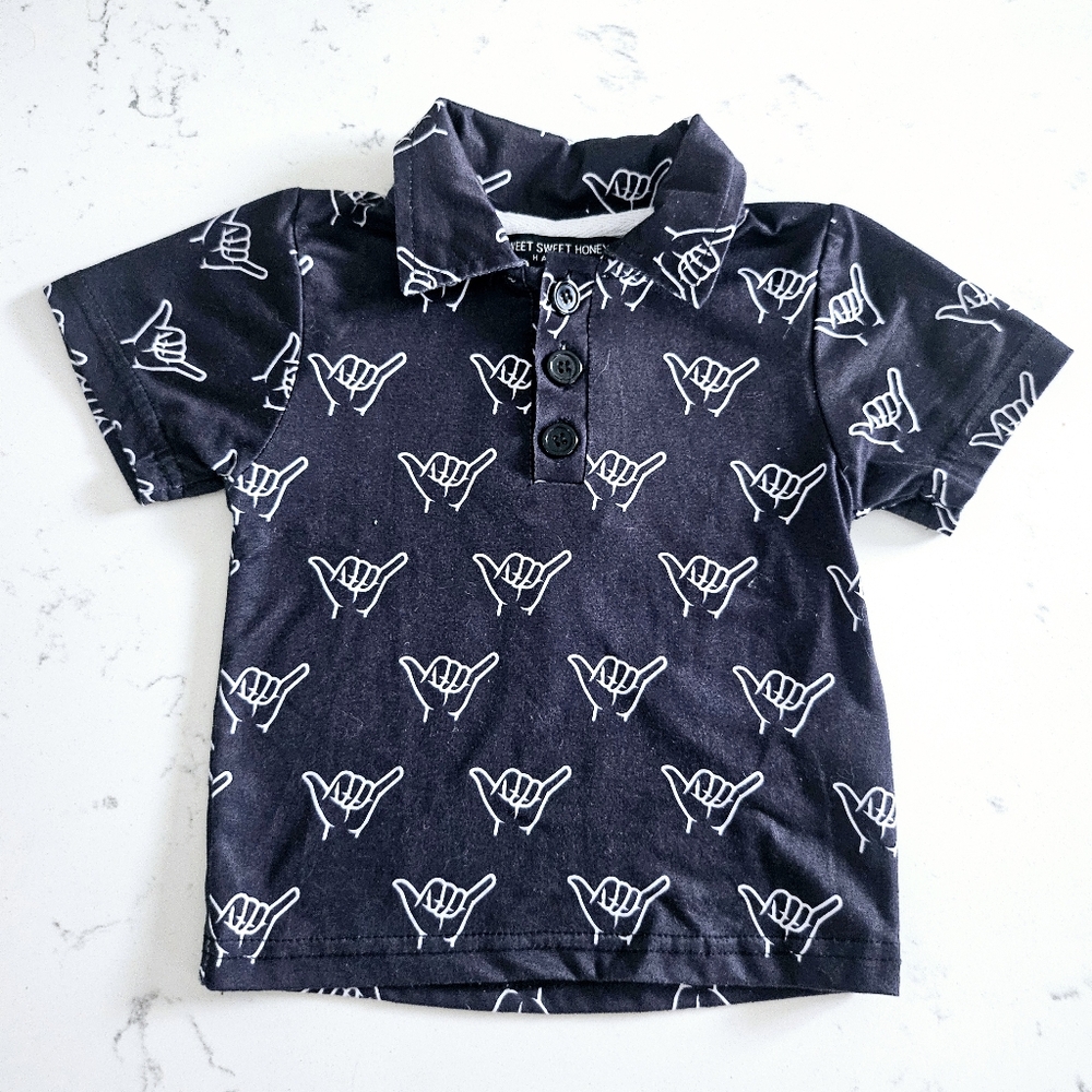 Sweet Sweet Honey Hawaii Shaka Print Polo Shirt